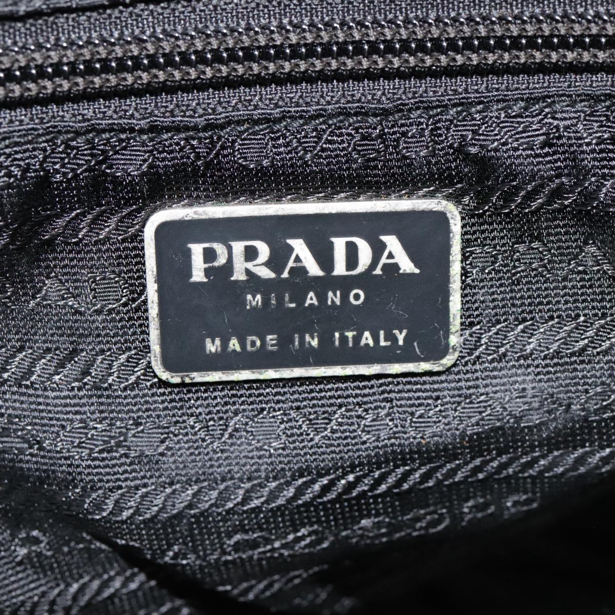 PRADA Tote Bag Nylon Black Silver Auth 90412