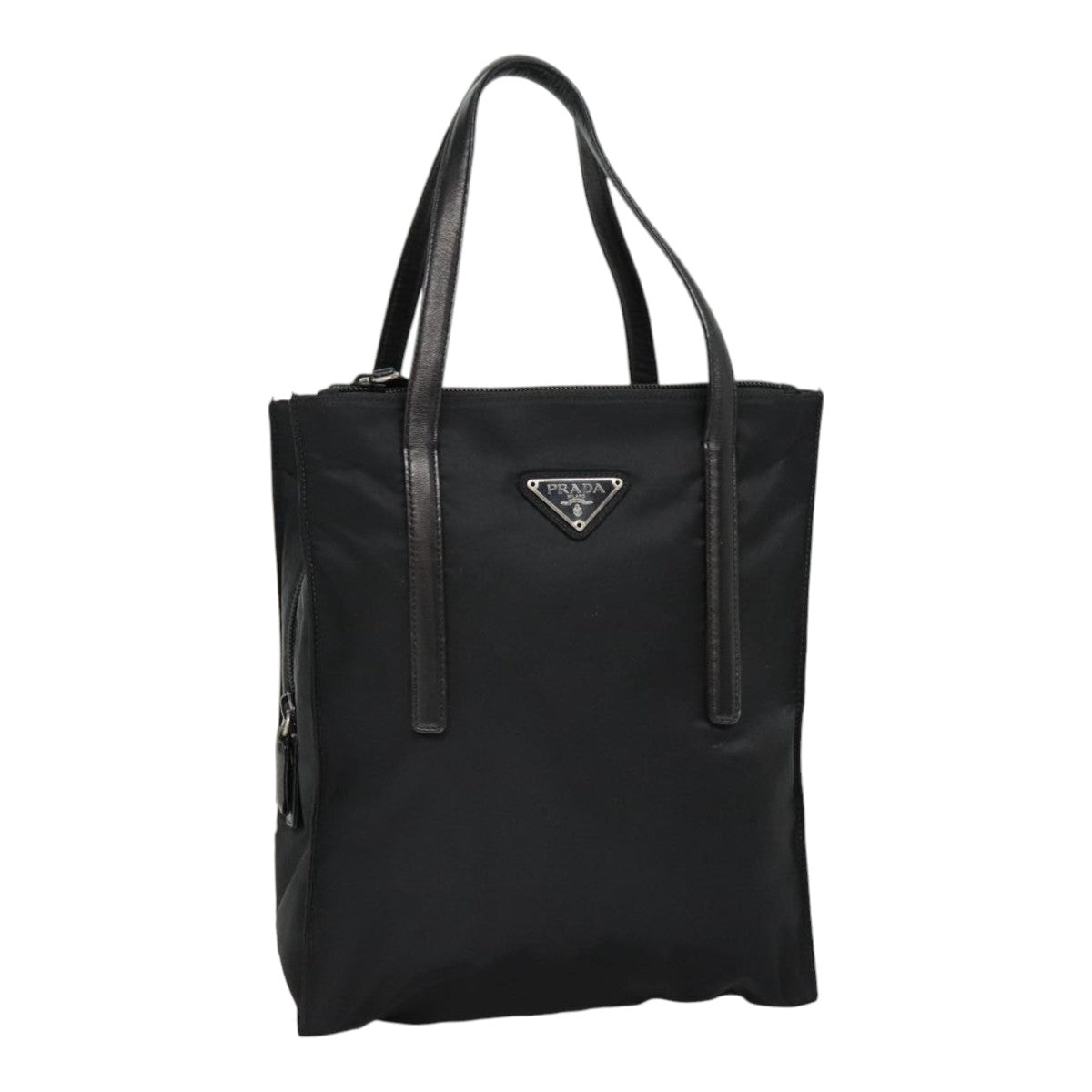 PRADA Tote Bag Nylon Black Silver Auth 90412