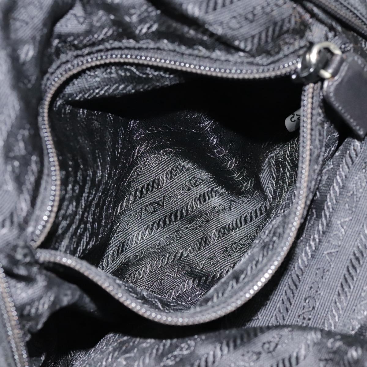 PRADA Tote Bag Nylon Black Silver Auth 90412