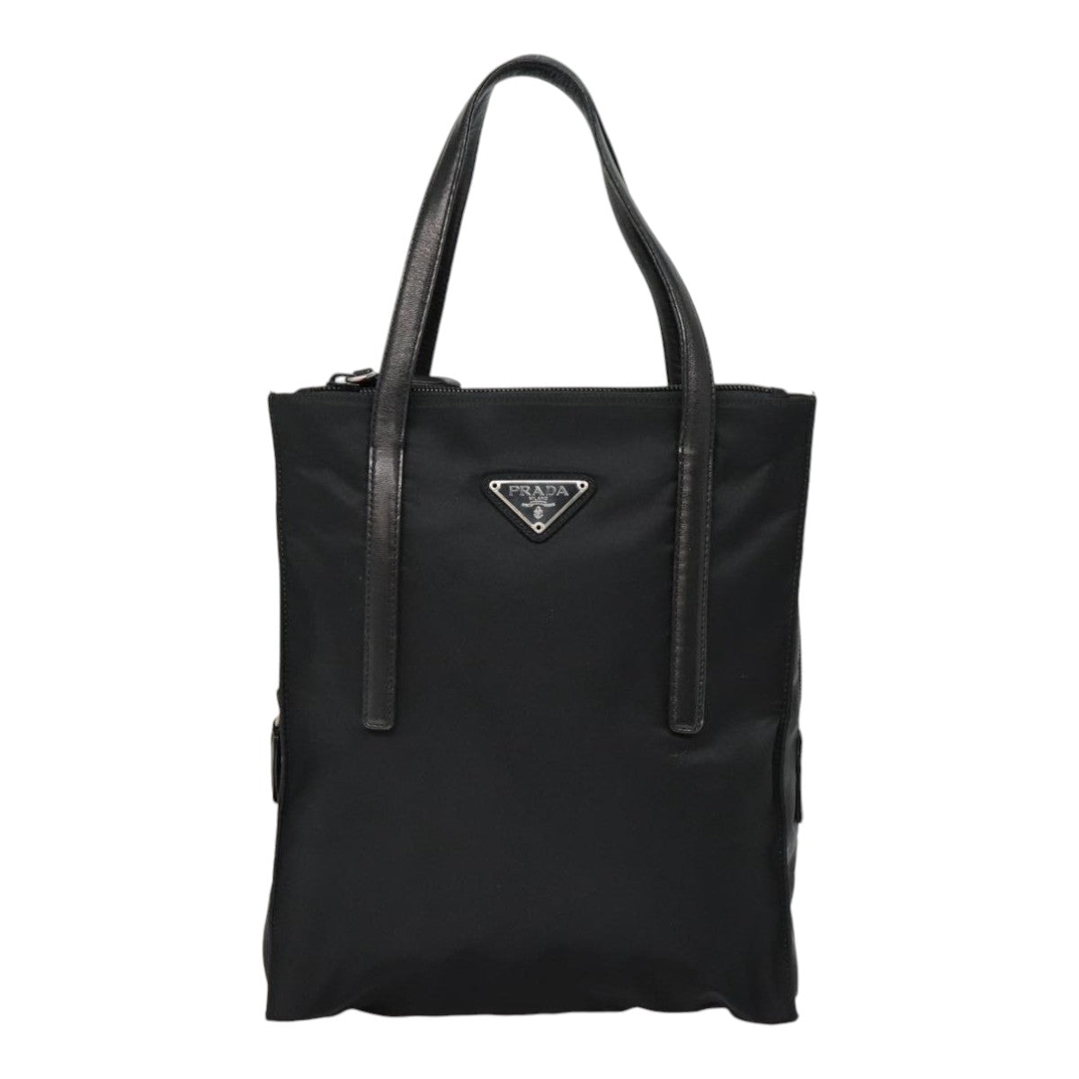 PRADA Tote Bag Nylon Black Silver Auth 90412