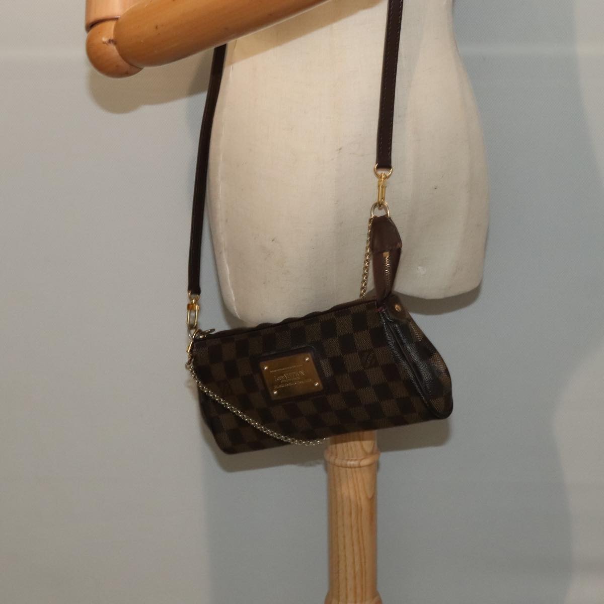 LOUIS VUITTON Damier Ebene Eva Shoulder Bag 2way N55213 LV Auth 90415