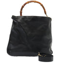 GUCCI Bamboo Schultertasche Leder 2-Wege Schwarz Gold 001 2123 1577 Auth 90421-1