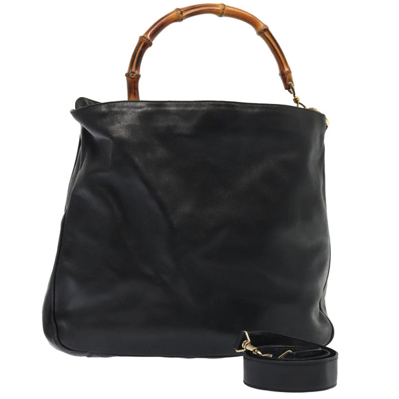 GUCCI Bamboo Schultertasche Leder 2-Wege Schwarz Gold 001 2123 1577 Auth 90421