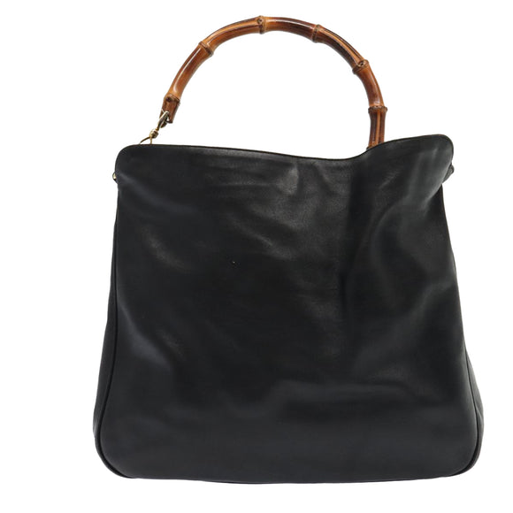 GUCCI Bamboo Schultertasche Leder 2-Wege Schwarz Gold 001 2123 1577 Auth 90421