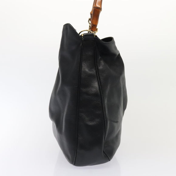 GUCCI Bamboo Schultertasche Leder 2-Wege Schwarz Gold 001 2123 1577 Auth 90421