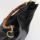 GUCCI Bamboo Shoulder Bag Leather 2way Black Gold 001 2123 1577 Auth 90421-6
