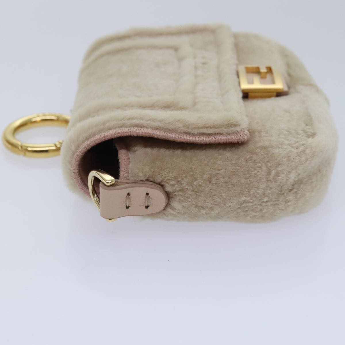 FENDI Chain Shoulder Wallet Beige Gold Auth 90429