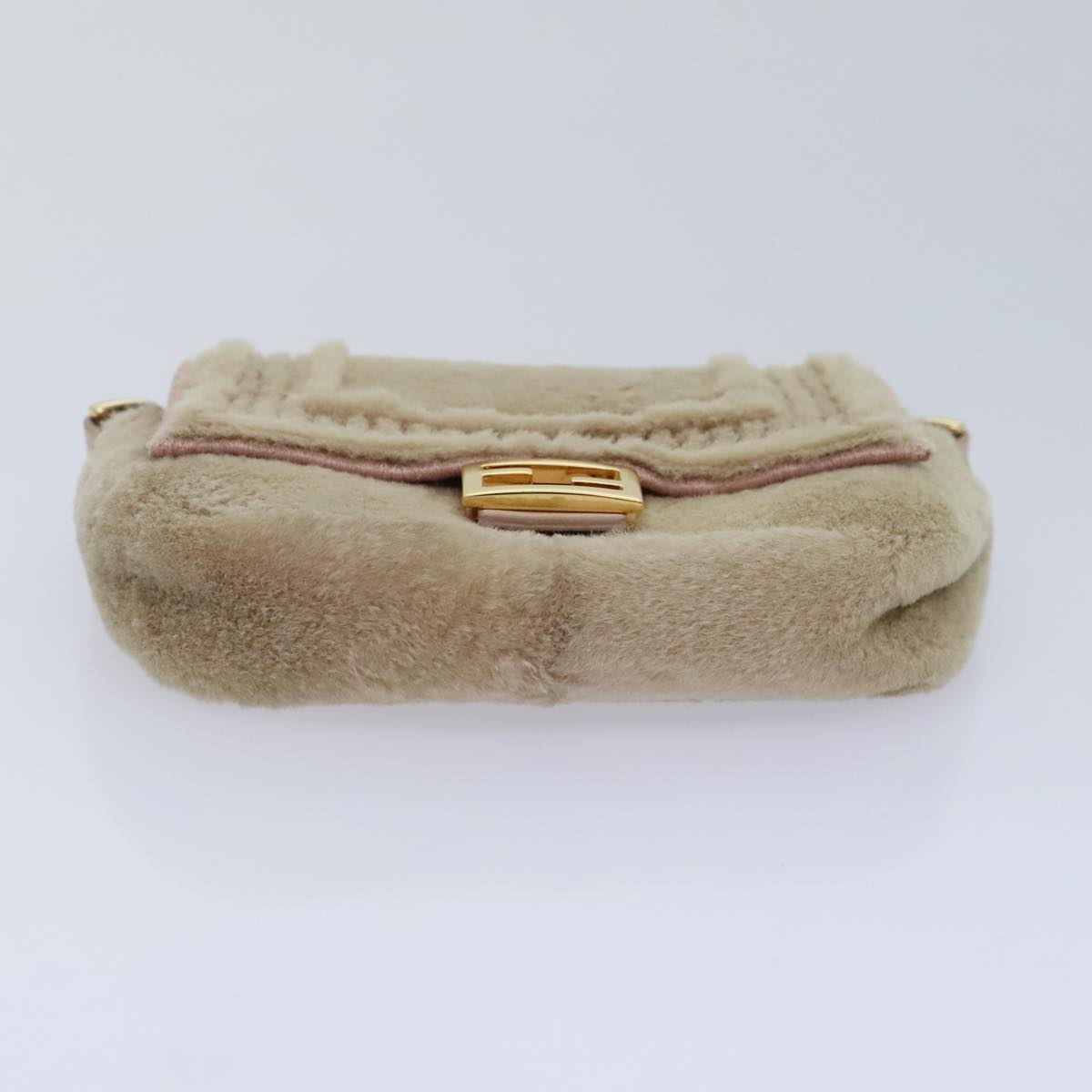 FENDI Chain Shoulder Wallet Beige Gold Auth 90429