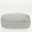 FENDI Zucchino Canvas Tote Bag Light Blue Brown Silver Auth 90434-7