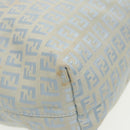 FENDI Zucchino Canvas Tote Bag Light Blue Brown Silver Auth 90434-15