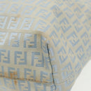 FENDI Zucchino Canvas Tote Bag Light Blue Brown Silver Auth 90434-16