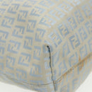FENDI Zucchino Canvas Tote Bag Light Blue Brown Silver Auth 90434-17
