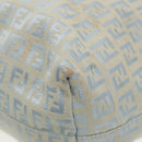 FENDI Zucchino Canvas Tote Bag Light Blue Brown Silver Auth 90434-10