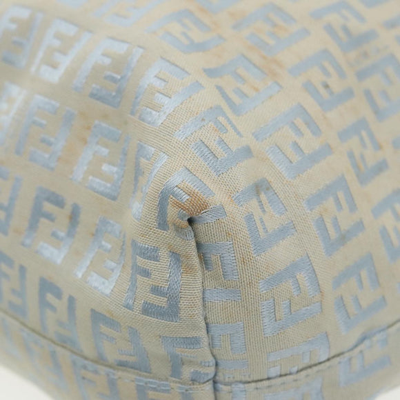 FENDI Zucchino Canvas Tote Bag Light Blue Brown Silver Auth 90434