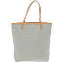 FENDI Zucchino Canvas Tote Bag Light Blue Brown Silver Auth 90434-13