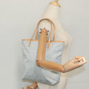 FENDI Zucchino Canvas Tote Bag Light Blue Brown Silver Auth 90434-22