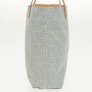 FENDI Zucchino Canvas Tote Bag Light Blue Brown Silver Auth 90434-4