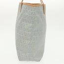 FENDI Zucchino Canvas Tote Bag Light Blue Brown Silver Auth 90434-5