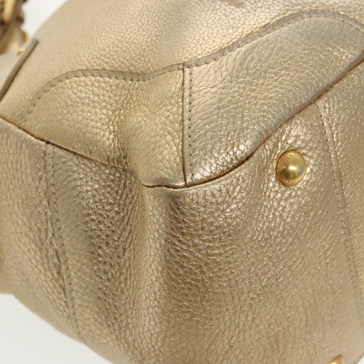 PRADA Tote Bag Leather Gold Auth 90436