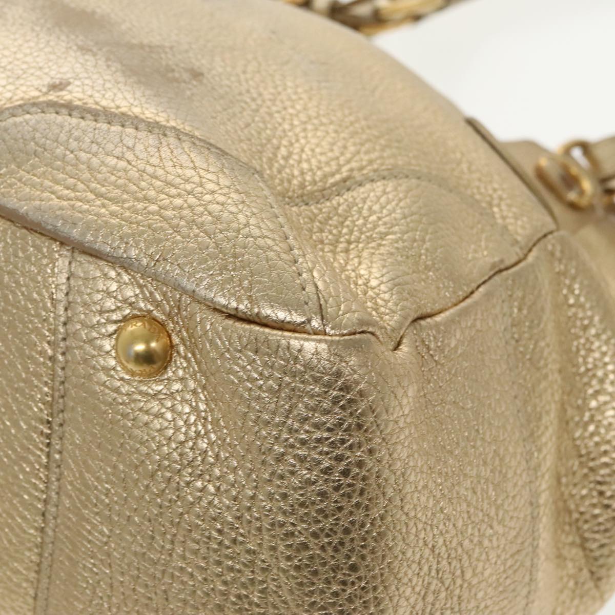 PRADA Tote Bag Leather Gold Auth 90436