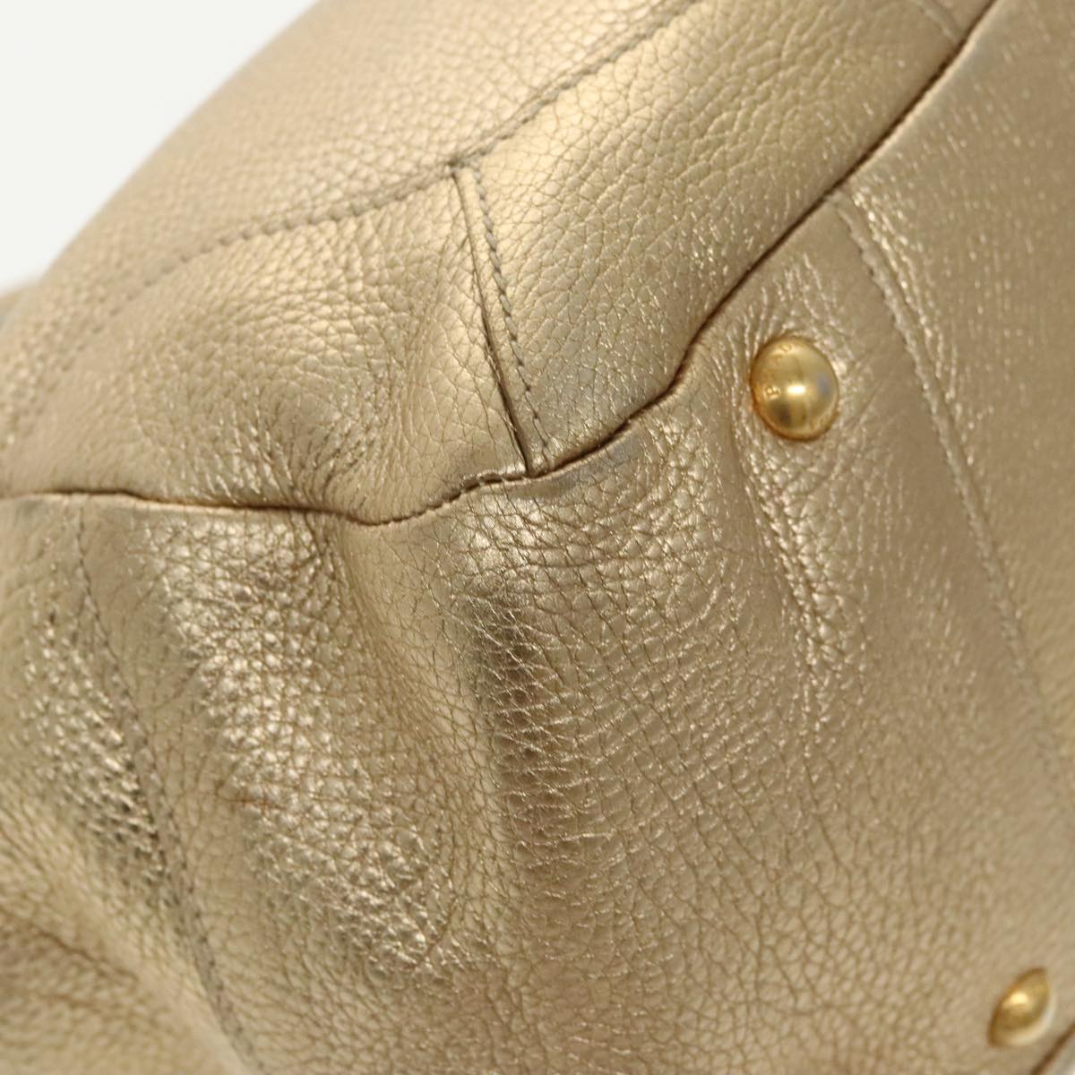 PRADA Tote Bag Leather Gold Auth 90436