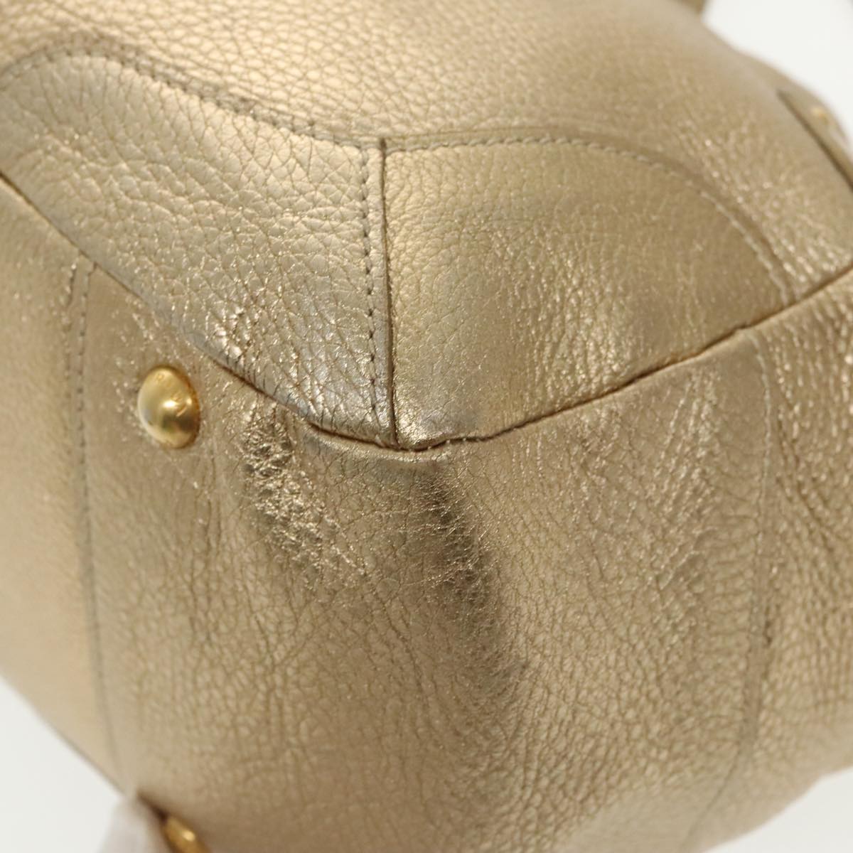 PRADA Tote Bag Leather Gold Auth 90436