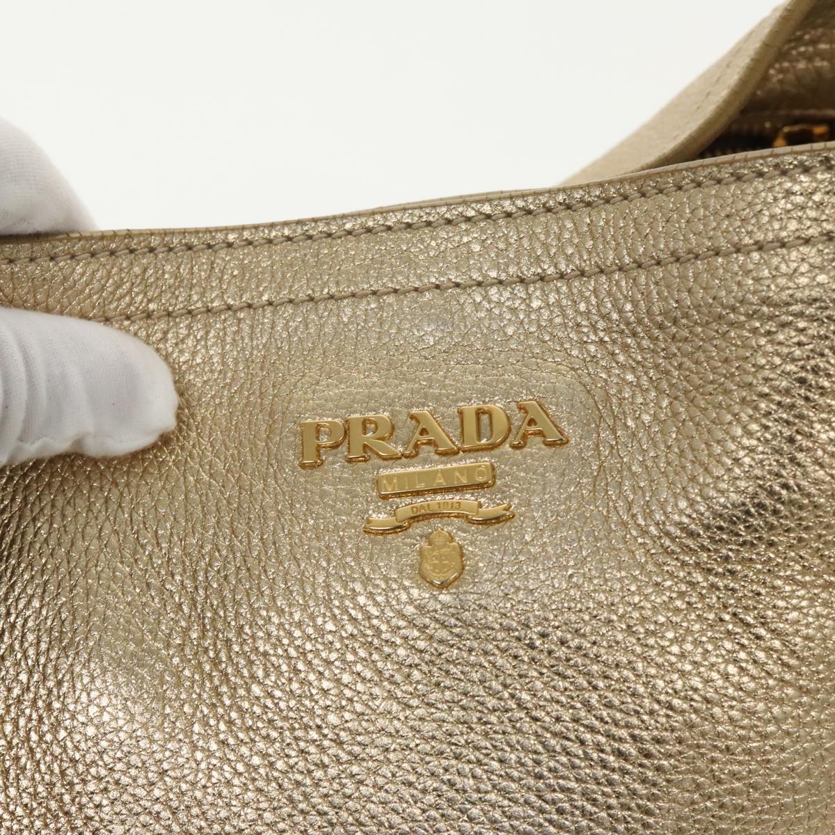 PRADA Tote Bag Leather Gold Auth 90436