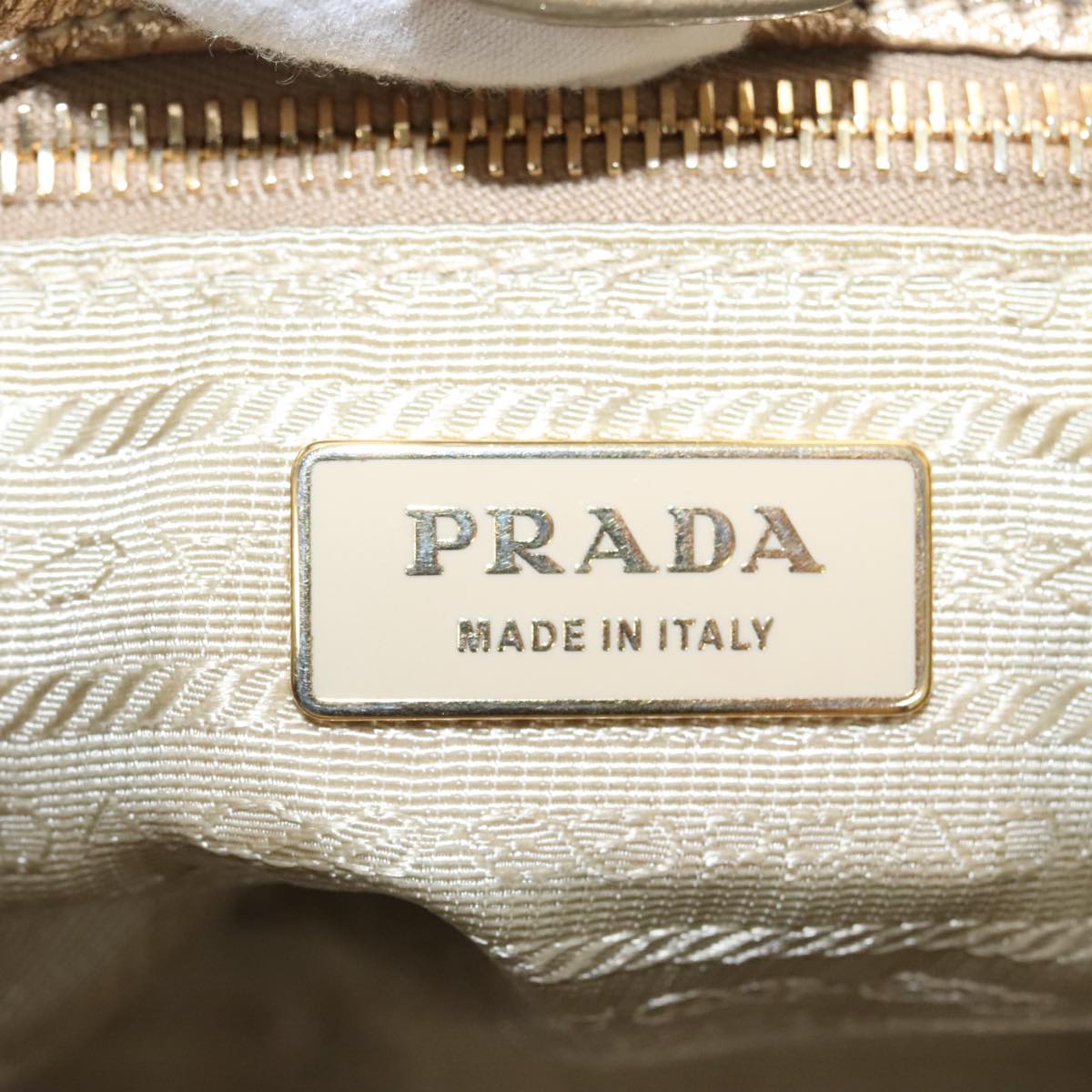 PRADA Tote Bag Leather Gold Auth 90436