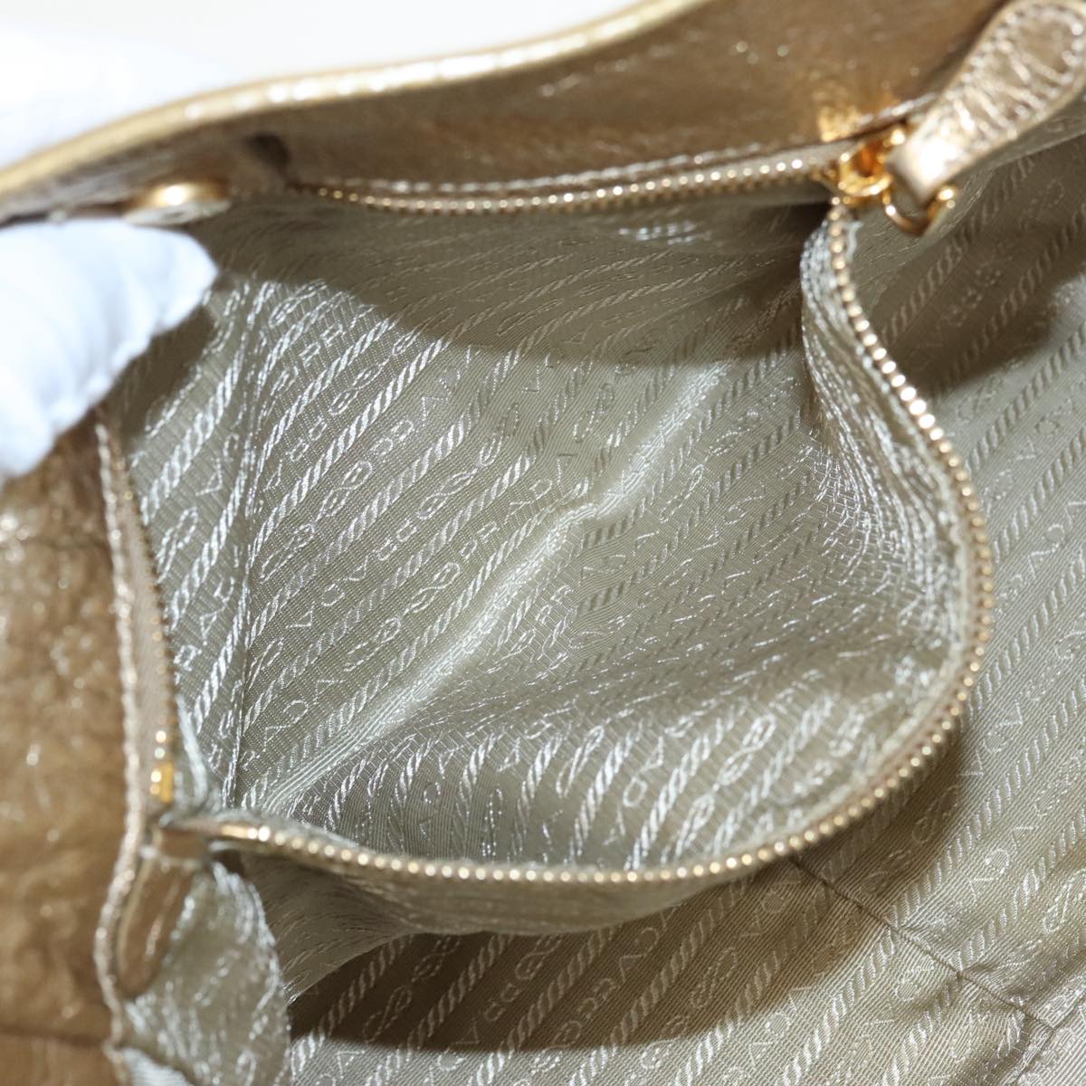 PRADA Tote Bag Leather Gold Auth 90436