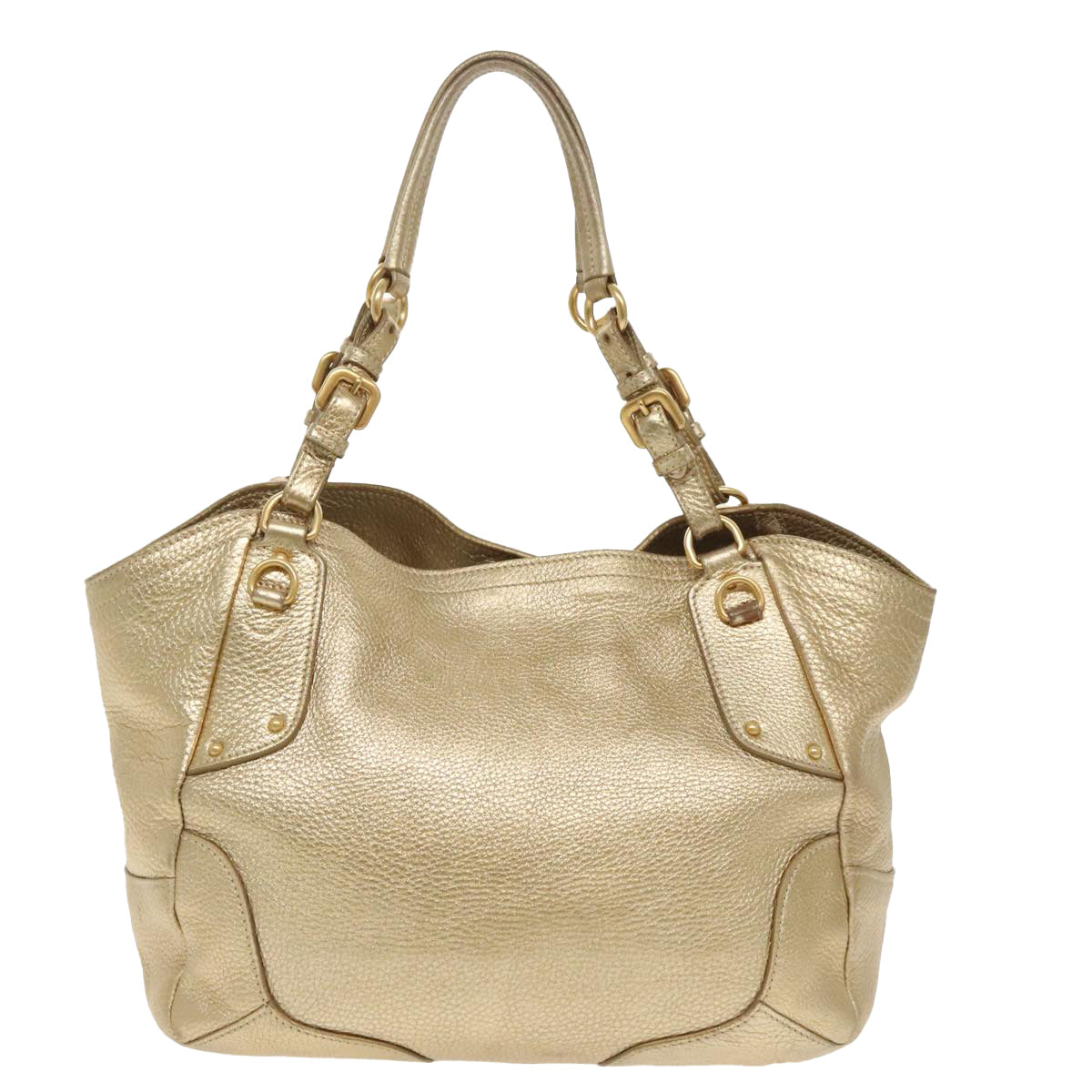 PRADA Tote Bag Leather Gold Auth 90436 - 0