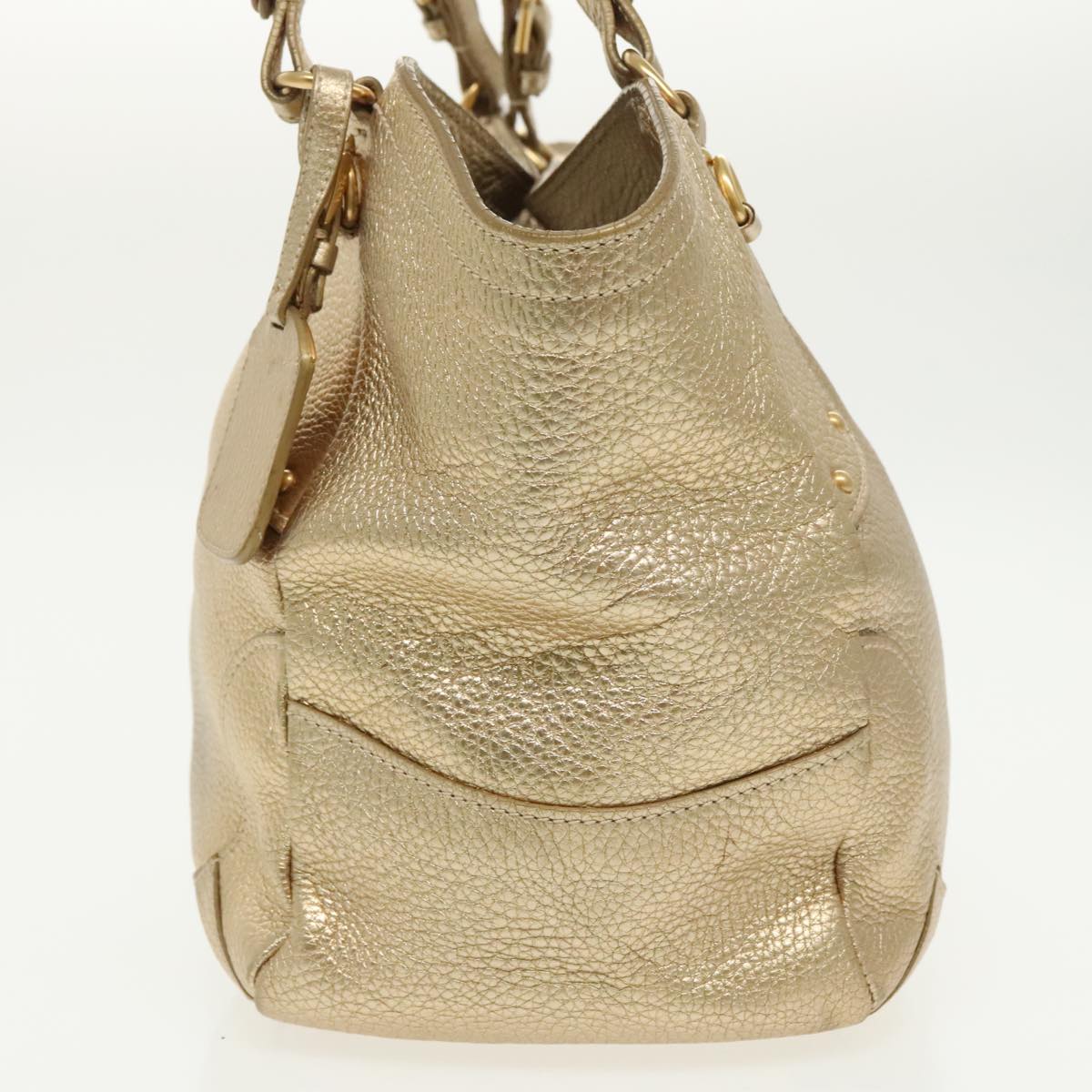 PRADA Tote Bag Leather Gold Auth 90436