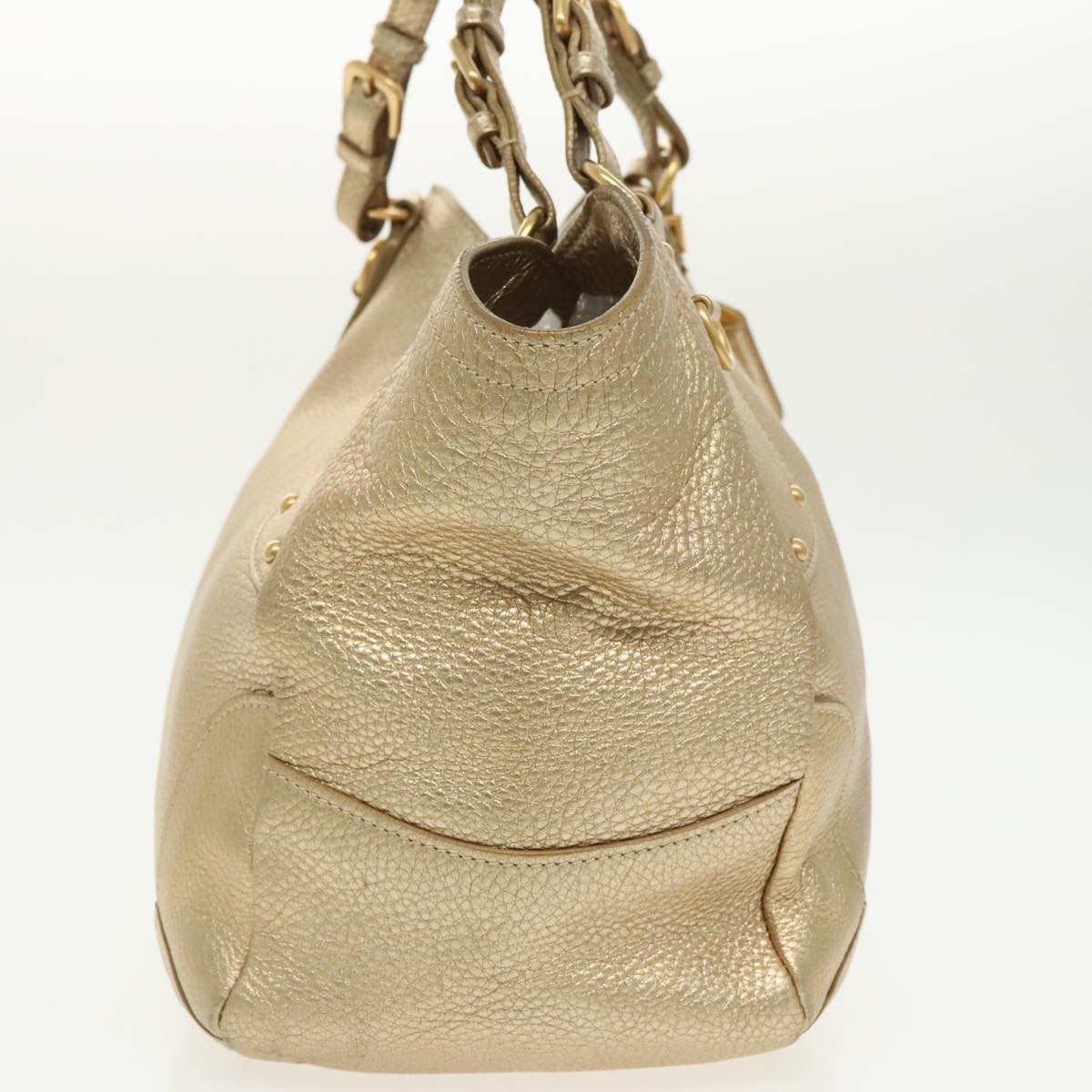 PRADA Tote Bag Leather Gold Auth 90436