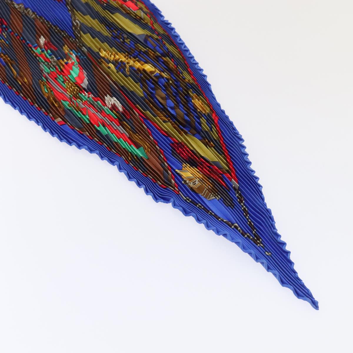 HERMES Pleated Carre 90 Scarf chocs en plumes Silk Blue Auth 90465