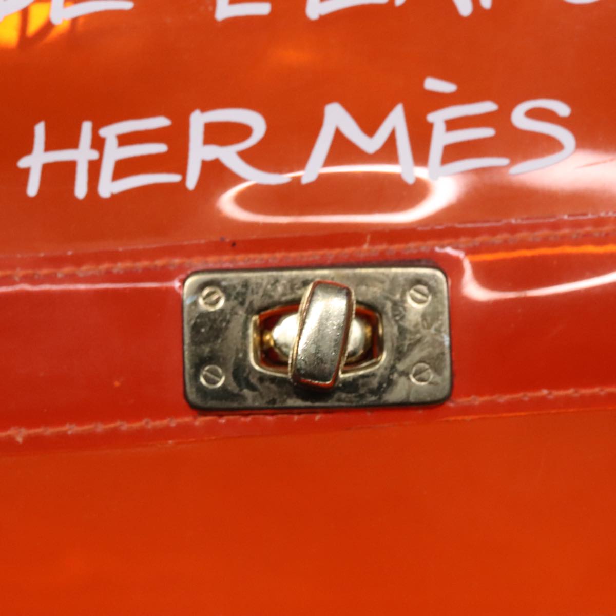 HERMES Vinyl Kelly Hand Bag Vinyl Orange Auth 90466