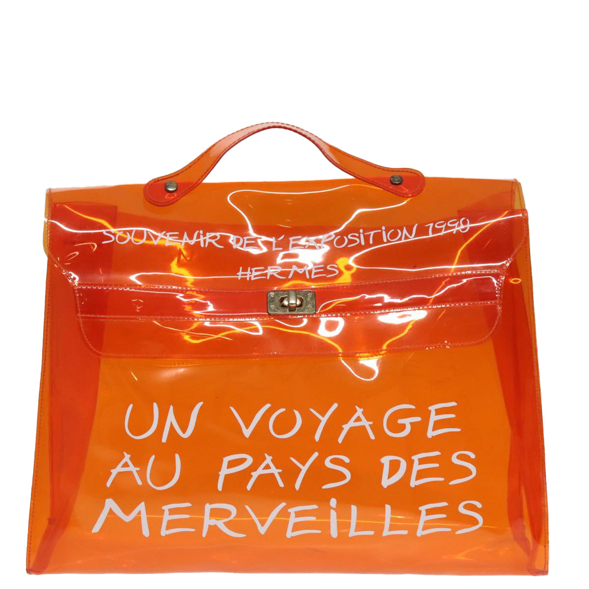 HERMES Vinyl Kelly Hand Bag Vinyl Orange Auth 90466