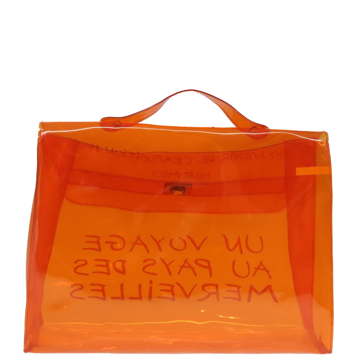 HERMES Vinyl Kelly Hand Bag Vinyl Orange Auth 90466 - 0