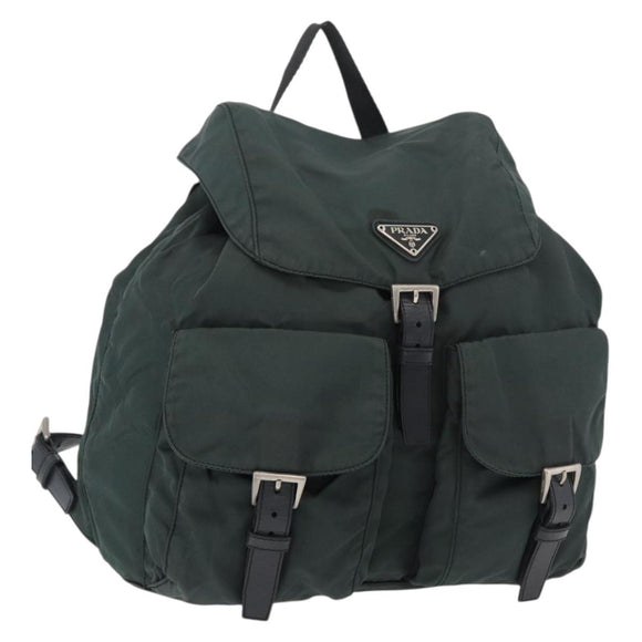 PRADA Backpack Nylon Khaki Silver Auth 90473