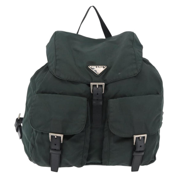 PRADA Backpack Nylon Khaki Silver Auth 90473