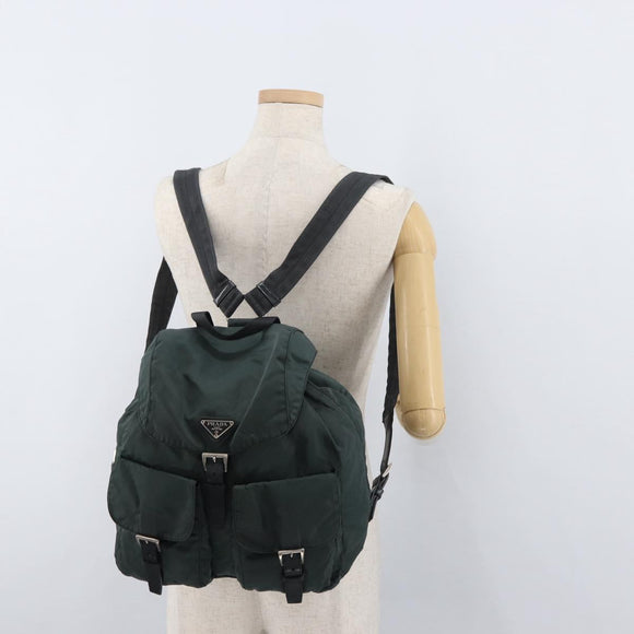 PRADA Backpack Nylon Khaki Silver Auth 90473