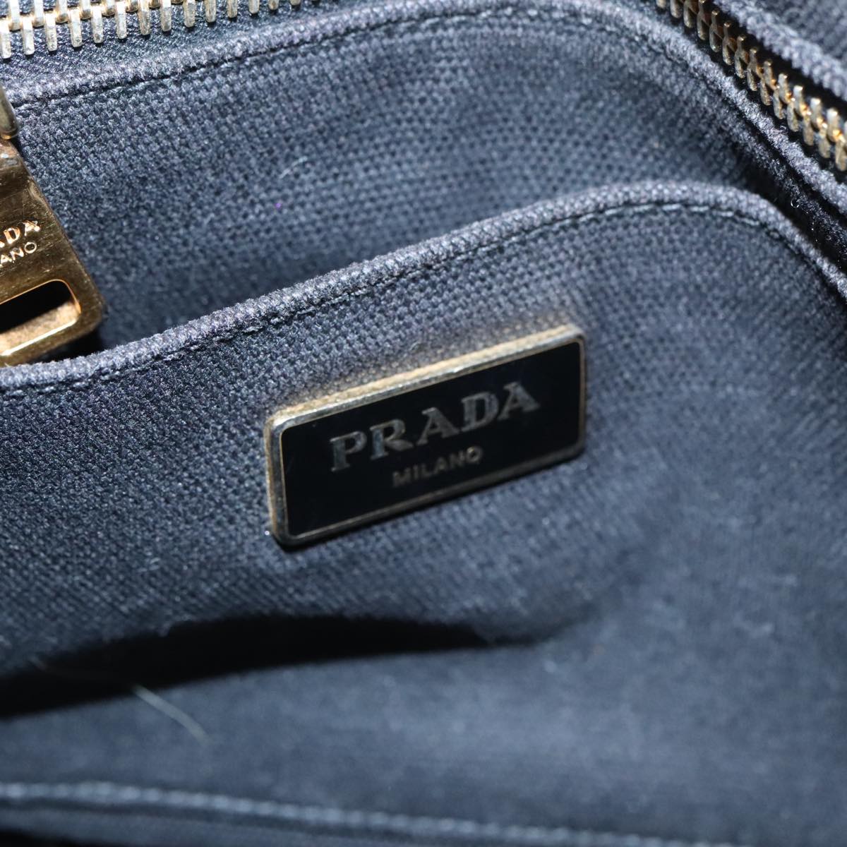 PRADA Bijoux Canapa PM Hand Bag Canvas 2way Black Gold Auth 90474