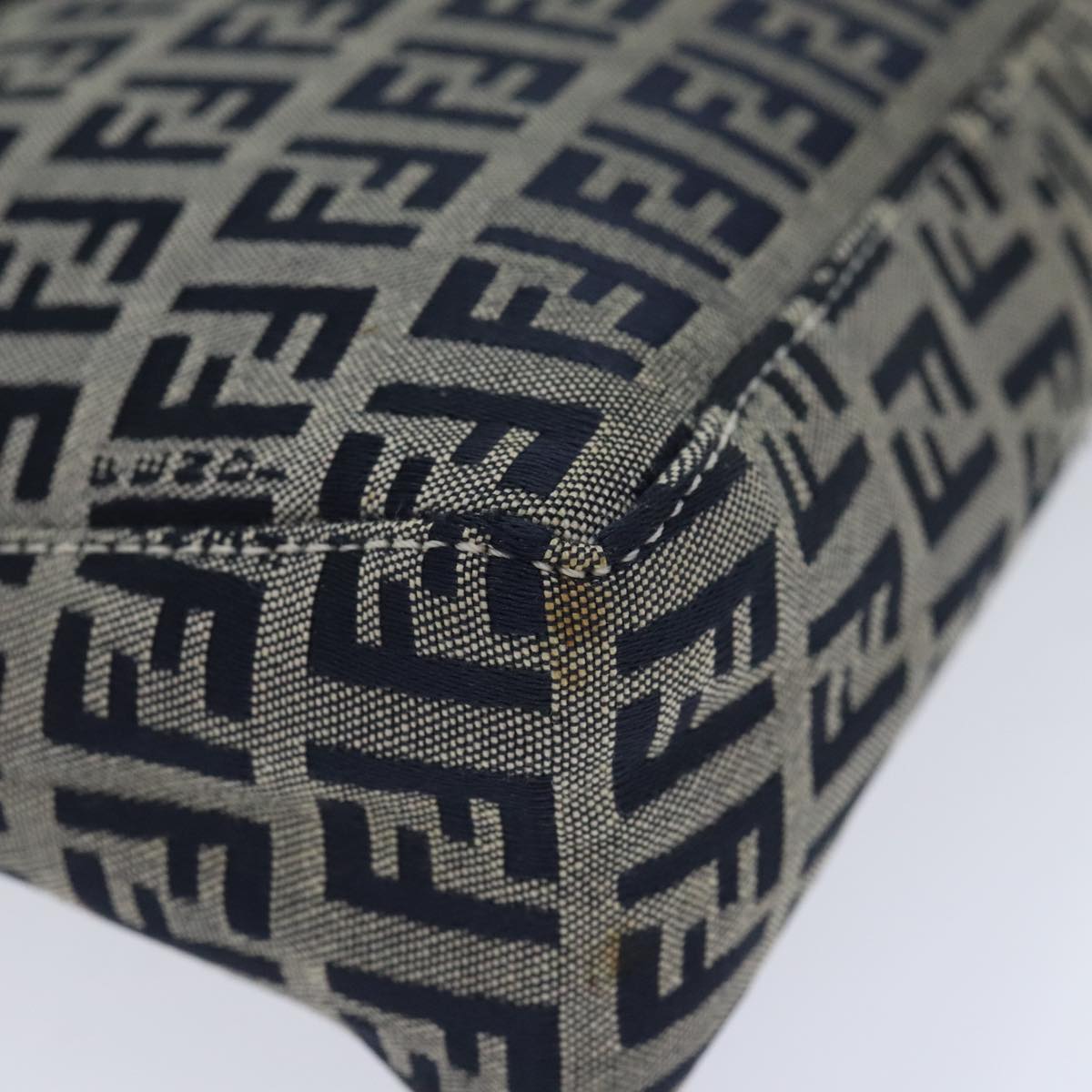 FENDI Zucchino Canvas Accessory Pouch Navy Silver Auth 90484