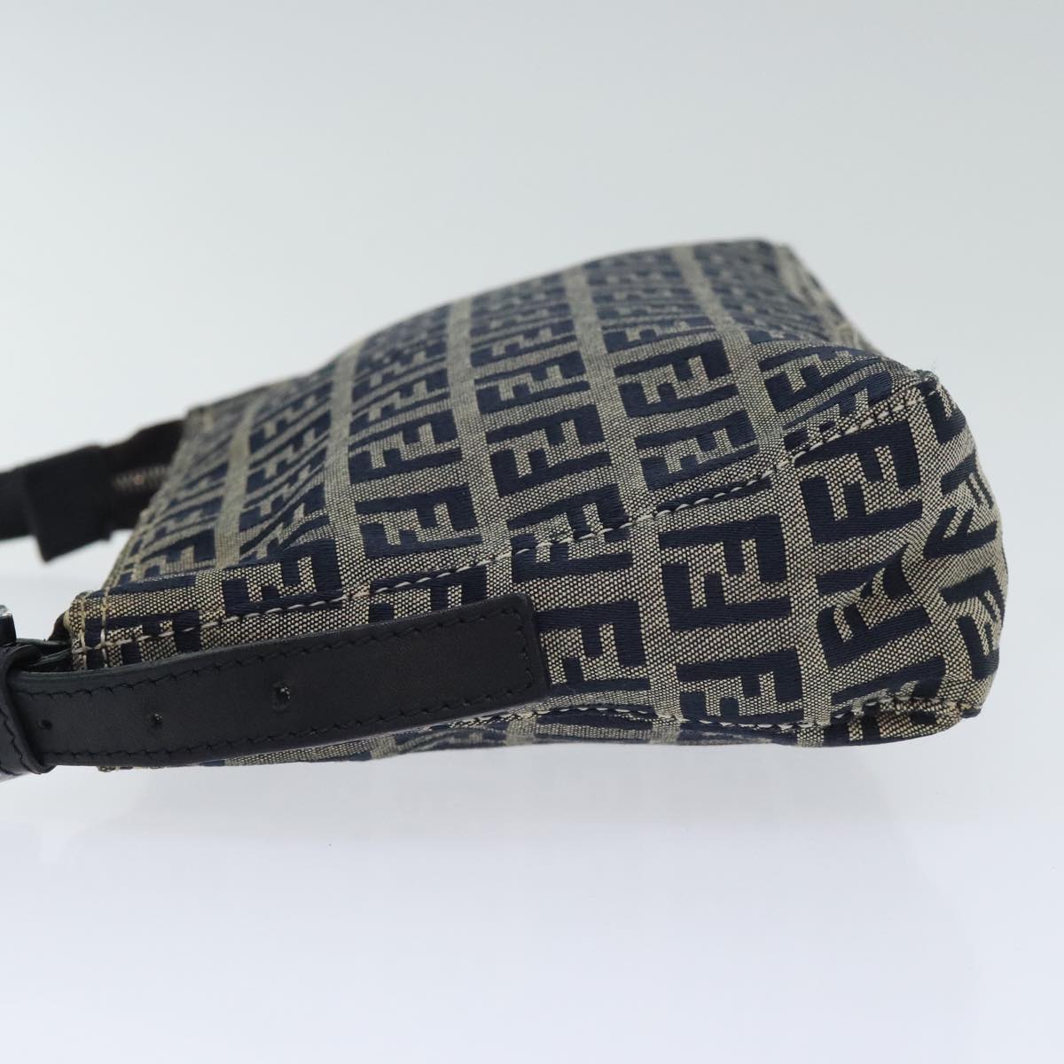 FENDI Zucchino Canvas Accessory Pouch Navy Silver Auth 90484