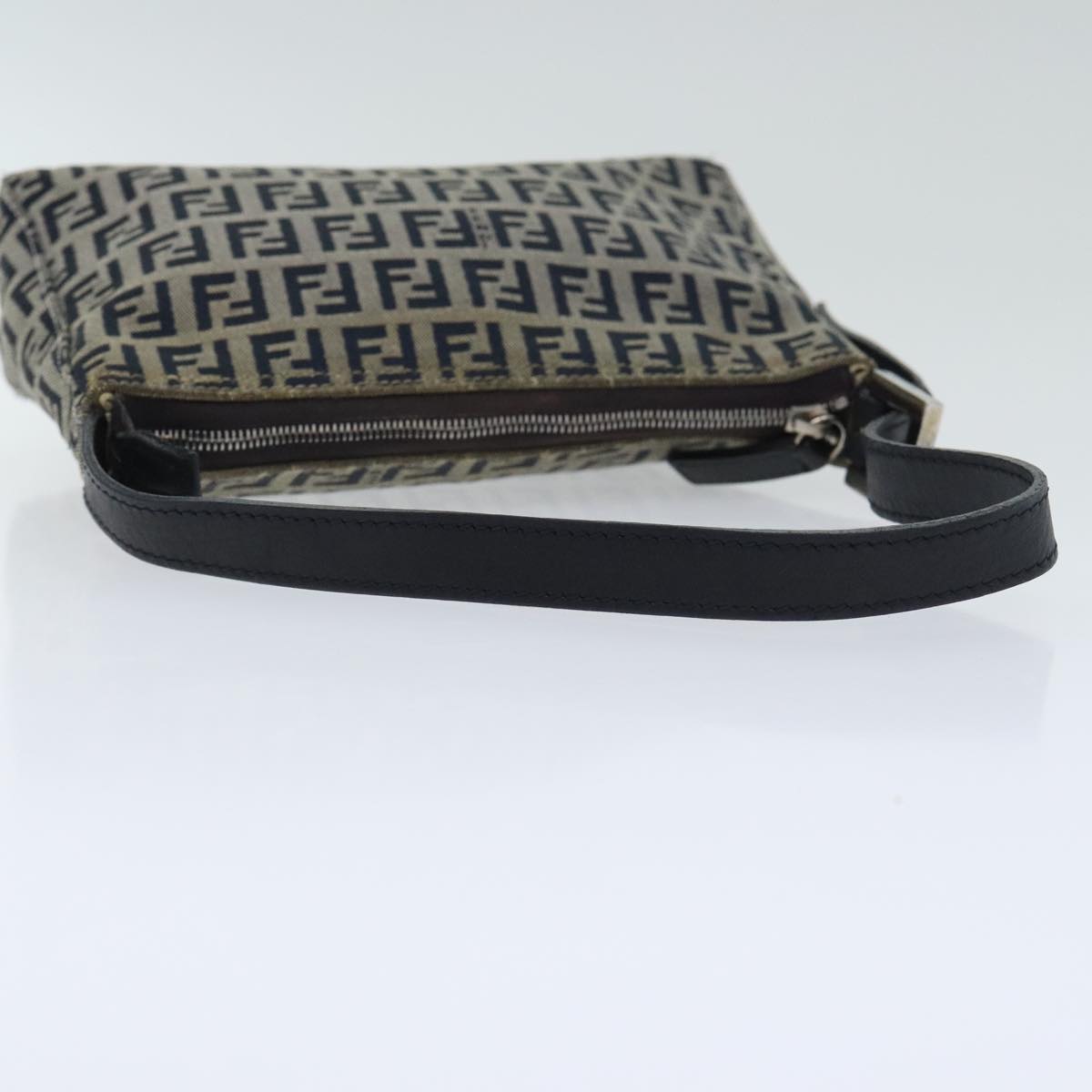 FENDI Zucchino Canvas Accessory Pouch Navy Silver Auth 90484