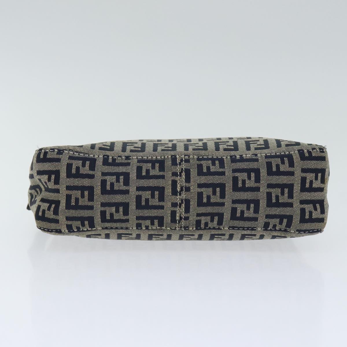 FENDI Zucchino Canvas Accessory Pouch Navy Silver Auth 90484