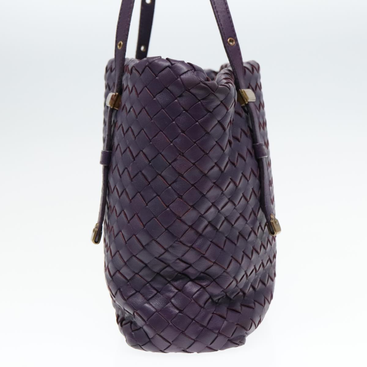 BOTTEGA VENETA INTRECCIATO Hand Bag Leather Purple Gold Auth 90487