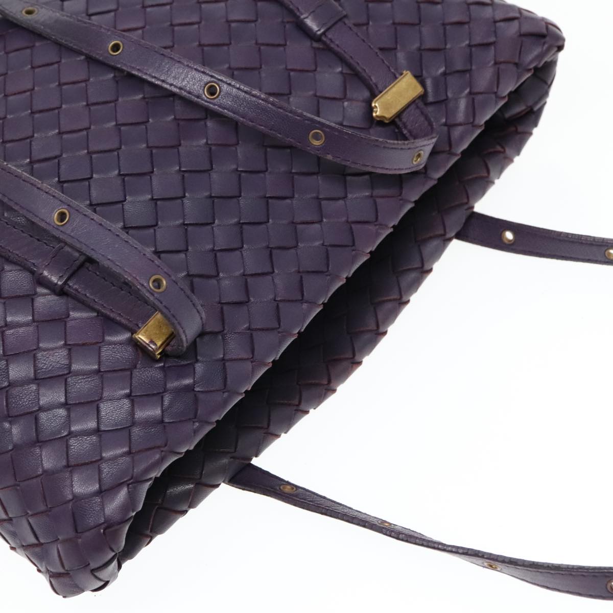 BOTTEGA VENETA INTRECCIATO Hand Bag Leather Purple Gold Auth 90487