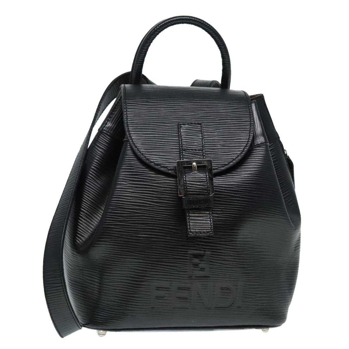 FENDI Backpack Leather Black Auth 90504