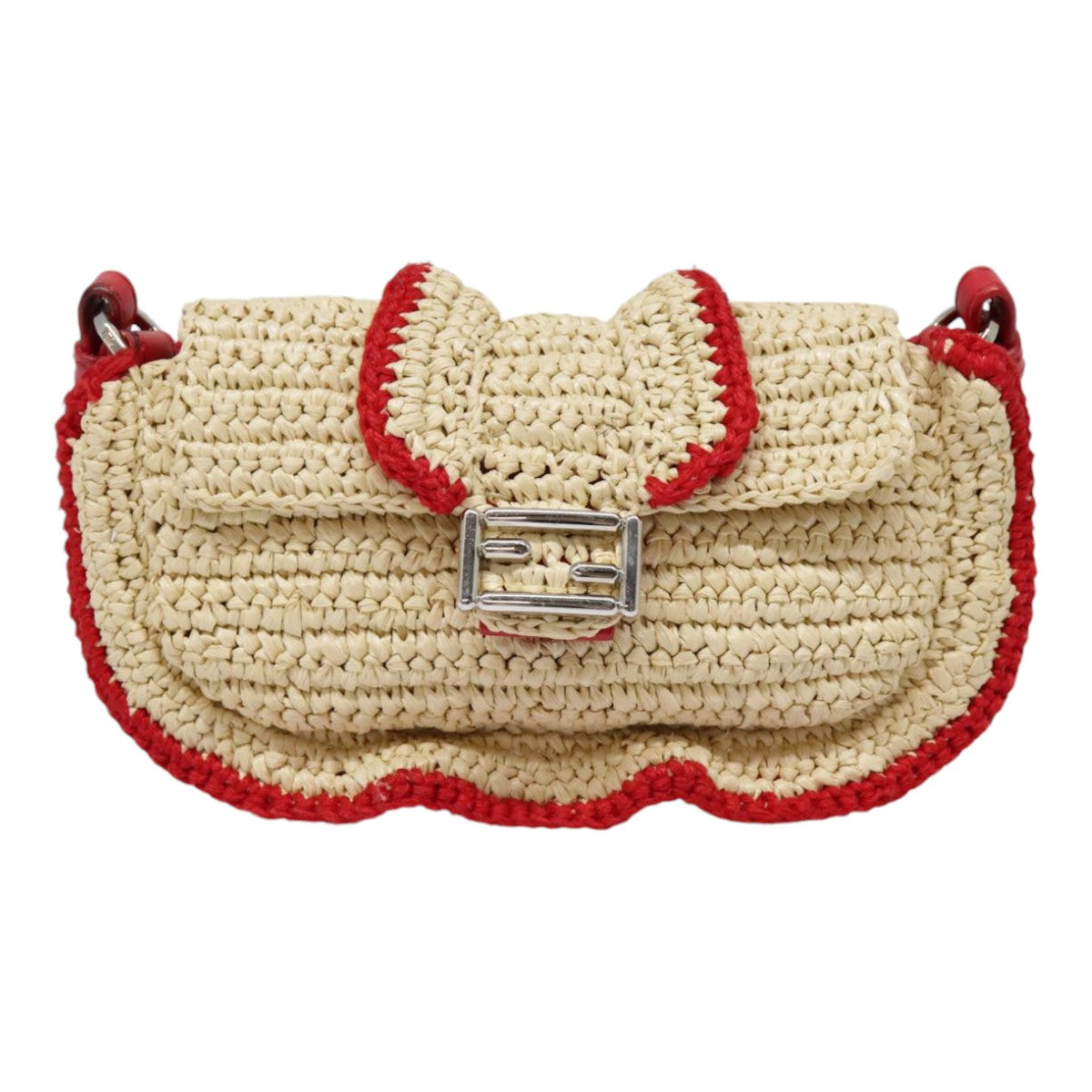 FENDI Shoulder Bag straw Beige Red 8M0354 Auth 90505 - 0