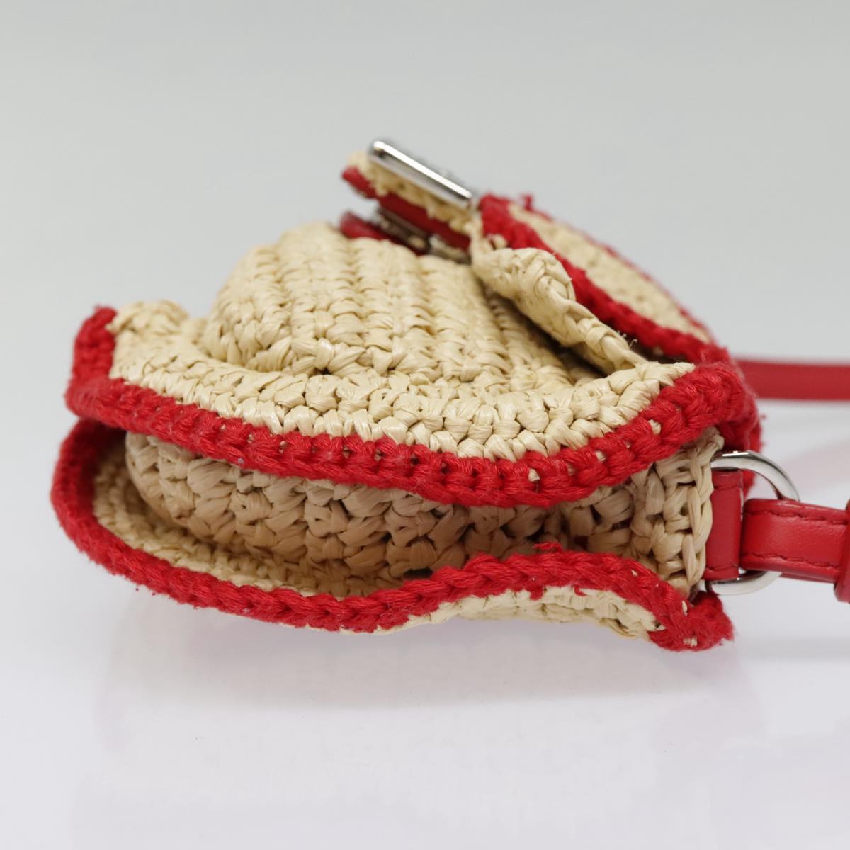 FENDI Shoulder Bag straw Beige Red 8M0354 Auth 90505