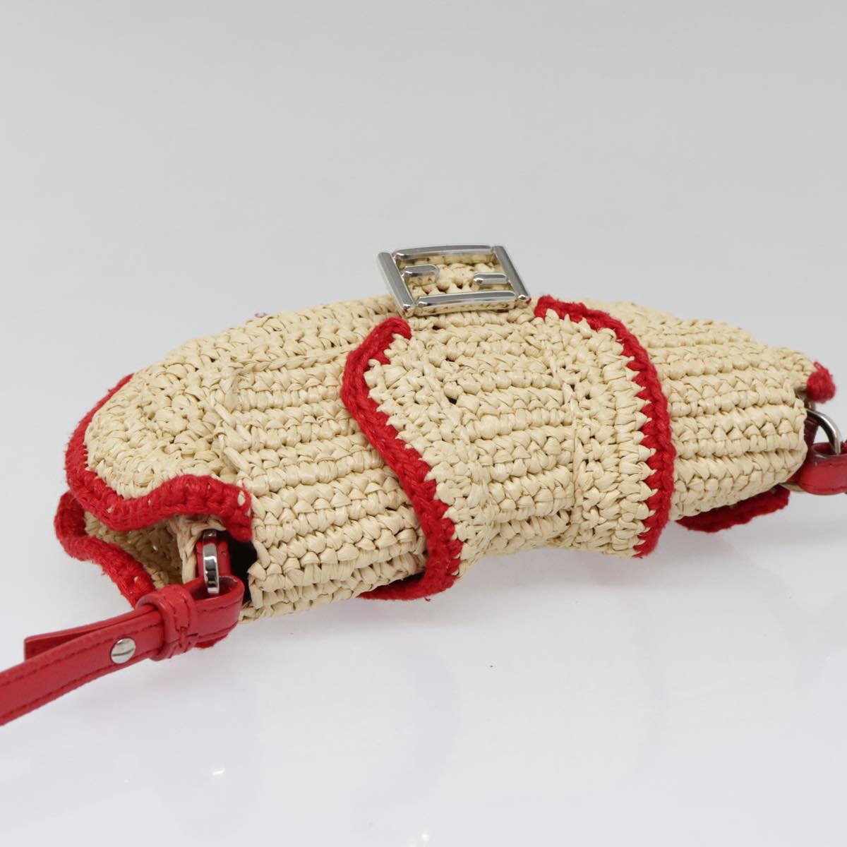 FENDI Shoulder Bag straw Beige Red 8M0354 Auth 90505